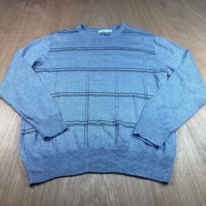 Geoffrey Beene Mens Sweater Large Gray Striped Crewneck Knit